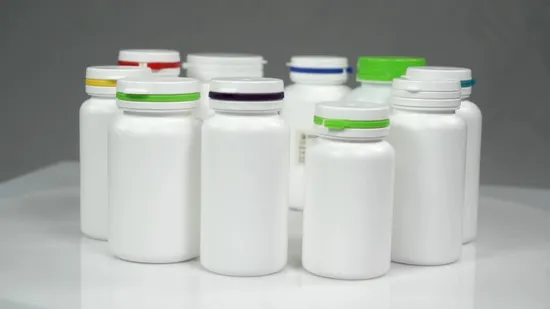 1% de desconto em garrafas de cápsulas de plástico HDPE de qualidade alimentar para comprimidos frasco de medicamentos para cuidados de saúde com tampa de plástico