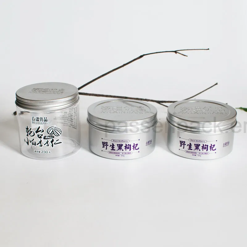 Frasco de comida de plástico para animais de estimação de 16 onças com tampa de metal em relevo (PPC