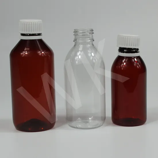Frasco de medicamento líquido oval de plástico com tampa evidente de adulteração garrafa de xarope para tosse